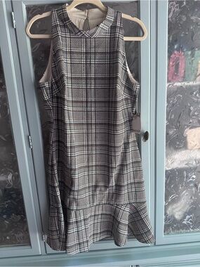 Kensie brown and cream metallic Plaid Sleeveless Midi Dress